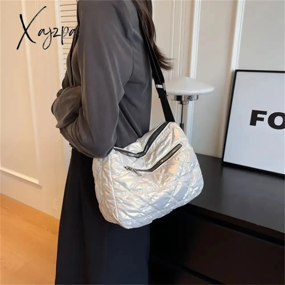 Xajzpa - Trend Padded Space Crossbody Bags for Women Quilted Down Fabric Cotton Purses and Handbags 2023 Fashion Travel Lady Shoulder Bag