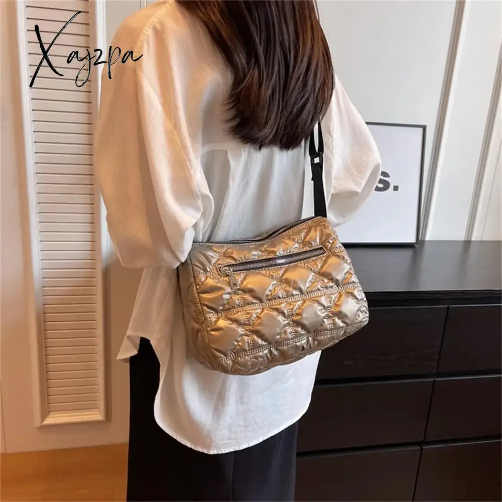 Xajzpa - Trend Padded Space Crossbody Bags for Women Quilted Down Fabric Cotton Purses and Handbags 2023 Fashion Travel Lady Shoulder Bag